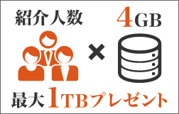 紹介した人数×4GB(最大1TB)の容量をプレゼント! 紹介した人数×4GB(最大1TB)の容量をプレゼント!