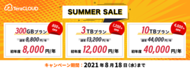 キャンペーン/TeraCLOUD 2021 サマーセール