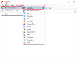 「New Connection」の「WebDAV」をクリック 「New Connection」の「WebDAV」をクリック