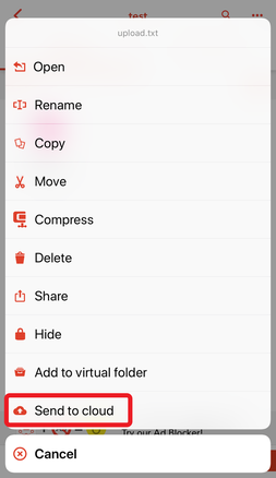 「Send to cloud」を選択 「Send to cloud」を選択