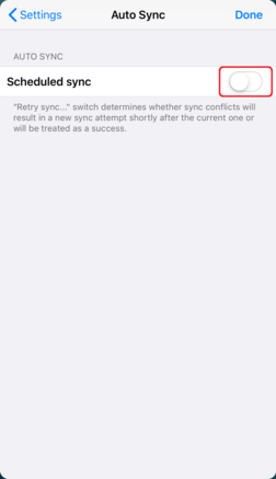 「Scheduled sync」をタップ 「Scheduled sync」をタップ